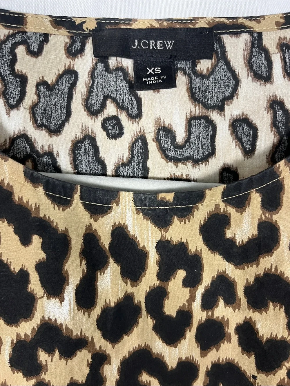 J crew cotton poplin leopard print ruffle long sleeve top size xs